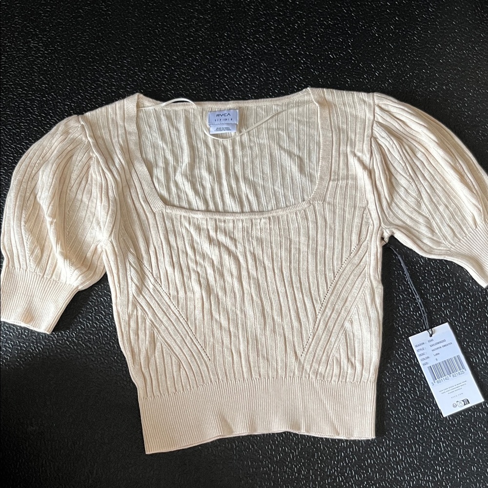 RVCA Cream Ribbed Crop Top
